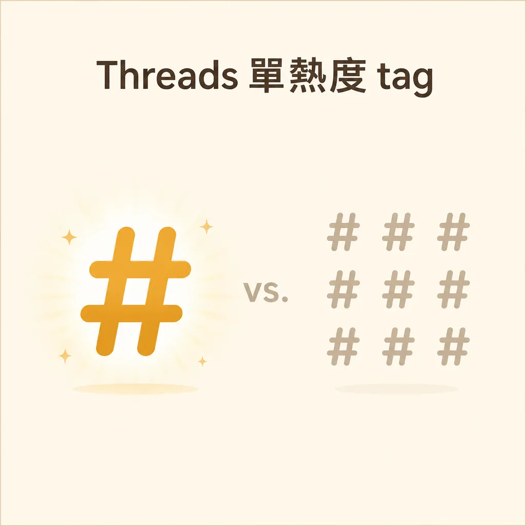 「Threads 單熱度 tag」標題搭配單一熱度與多 tag 比較示意圖